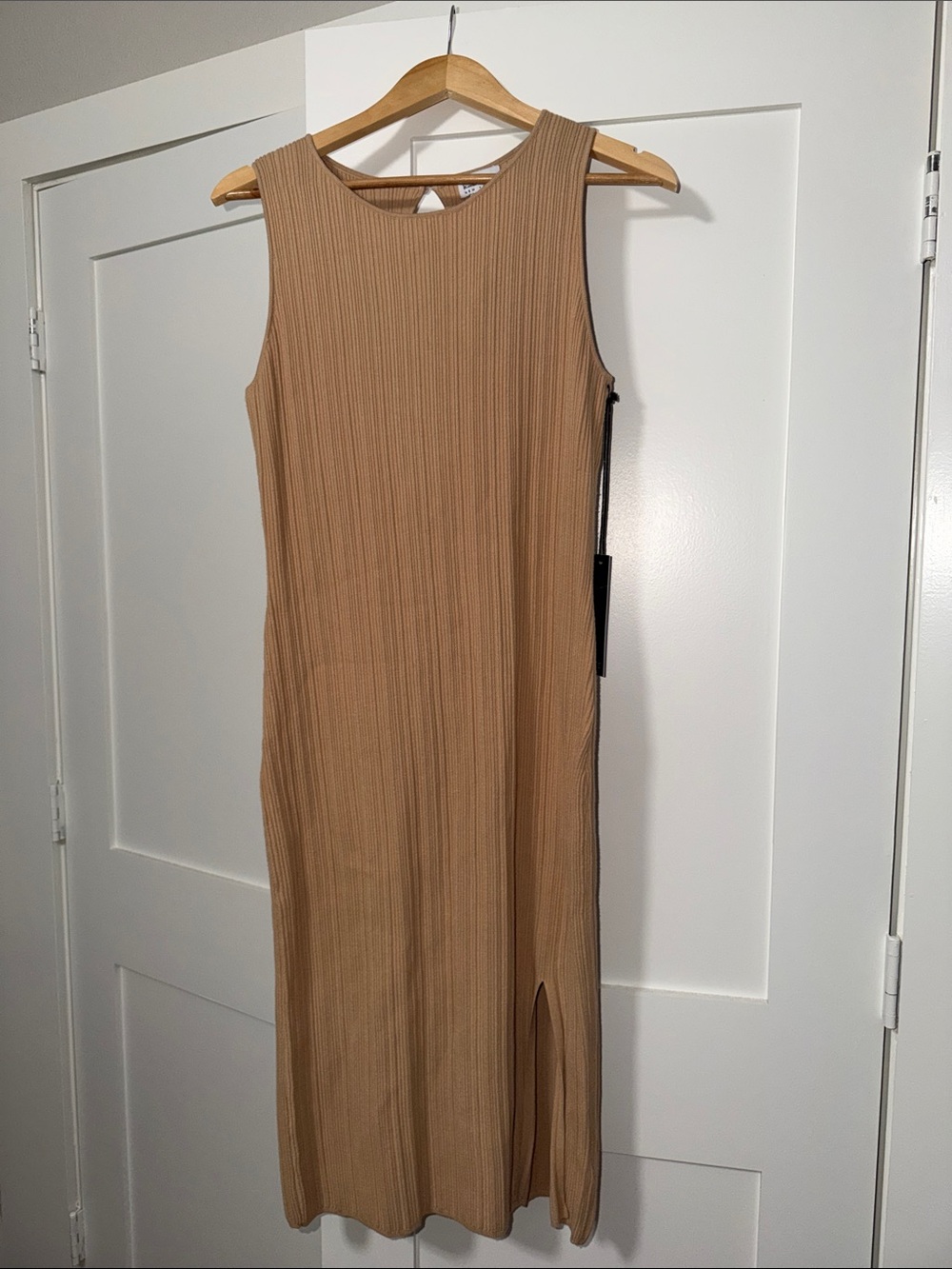Nicole Miller Sleeveless Ribbed Midi Dress in Tan